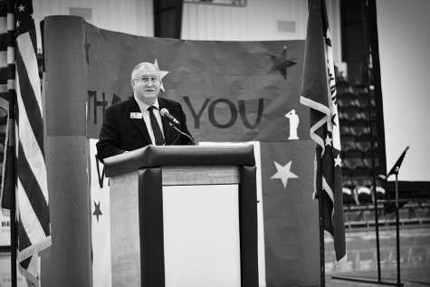 Arkansas Rep. Dave Wallace was the guest speaker at the Veterans Day assembly Monday at the MAC. 