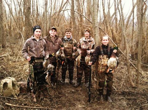 From left, Logan Harrison, Whit Cagle, Chanse Rose, Brady Clark and Hannah Carle on a recent hunt.