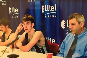 Coach Bill Taylor and son Brooks after the 2006 state championship at Alltel Arena in Little Rock