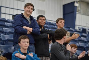 Seniors Dylan Hurst, Tyler Parker, Jerry Cazares and Hunter Drury participate in the Homecoming pep rally.