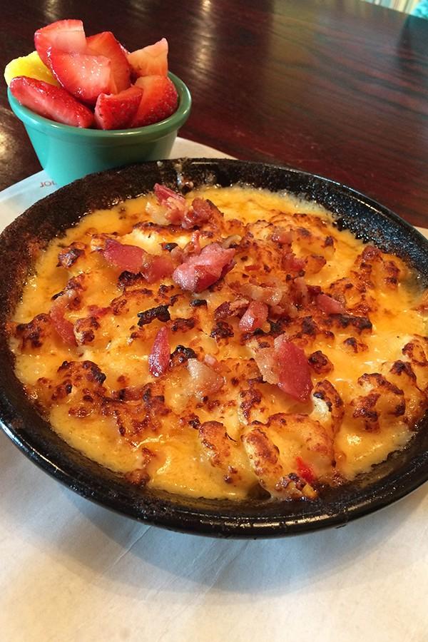 The five cheese mac and cheese with bacon from Newks with a side of fruit