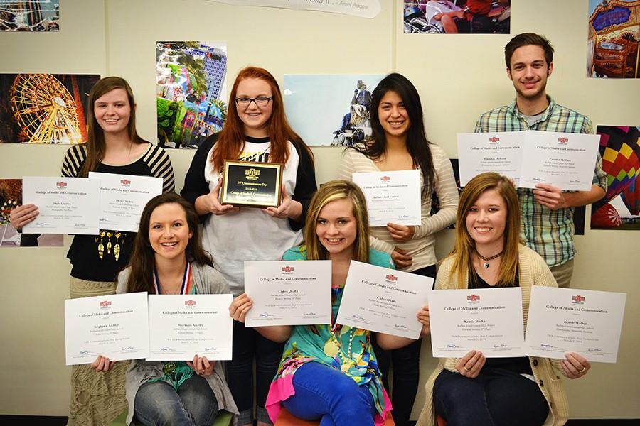 Members of the journalism staff, from left, front: Stephanie Atchley, Cadyn Qualls and Kensie Walker; back: Shyla Clayton, Lexie Ray, Joanna Perez and Camden Metheny